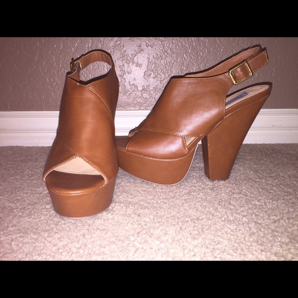 Brown peep toe wedges