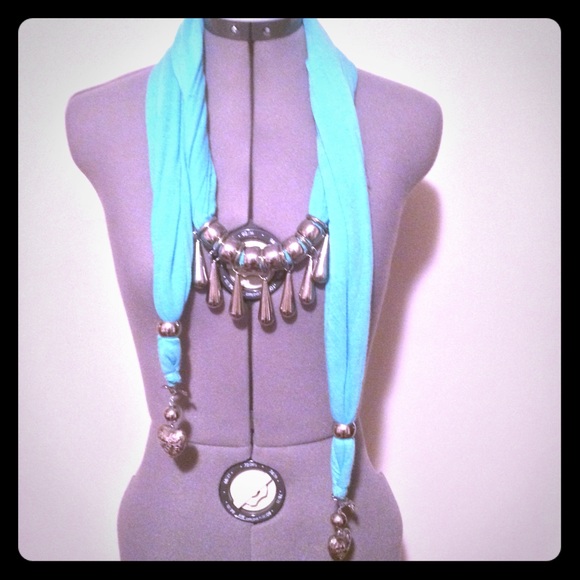 Aqua blue scarf with beading