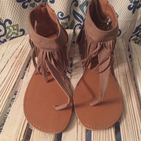Taupe Fringe Sandals