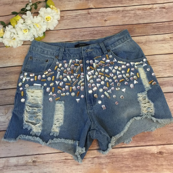 high waisted rhinestone shorts