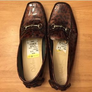 Patent leather animal print loafers
