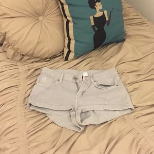 Gray white washed jean shorts