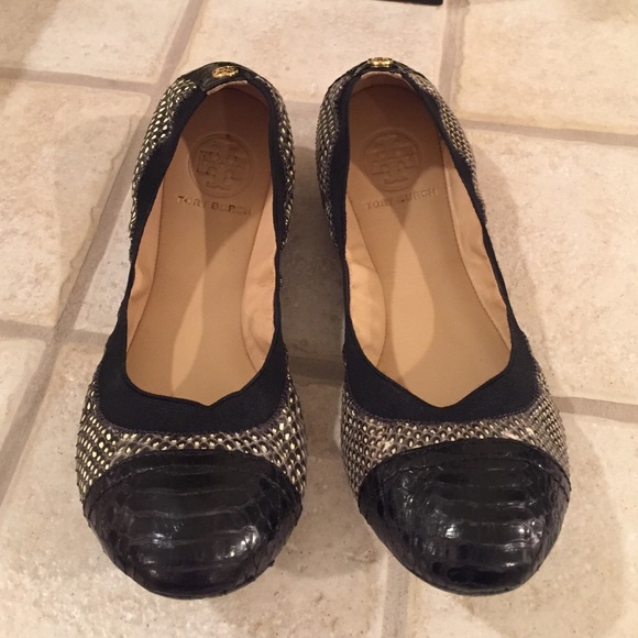 Tory Burch "Lisa" Snakeskin Ballet Flats Size 7.5