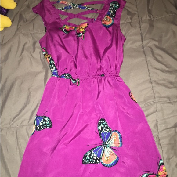 Magenta butterfly dress.
