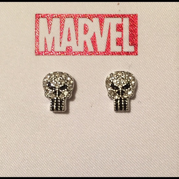 CZ The Punisher Skull Stud Earrings - Picture 2 of 3