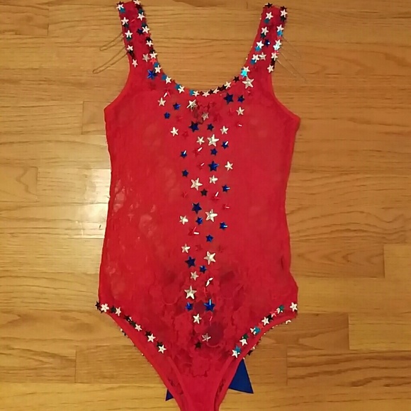 Red, white, and blue rave girl onsie