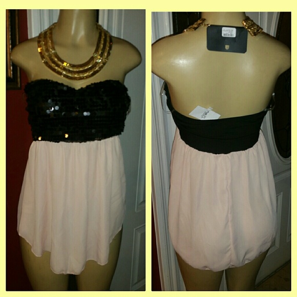 Strapless sequin peach top