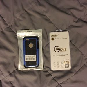 Blue phone case and glass screen protector