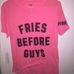 Pink fries before guys graphic t-shirt