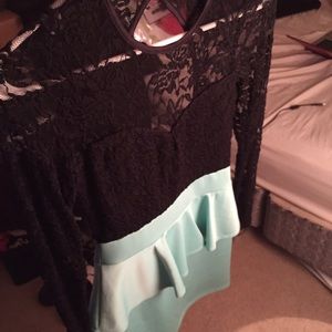 Lace & Teal Tight Peplum Dress