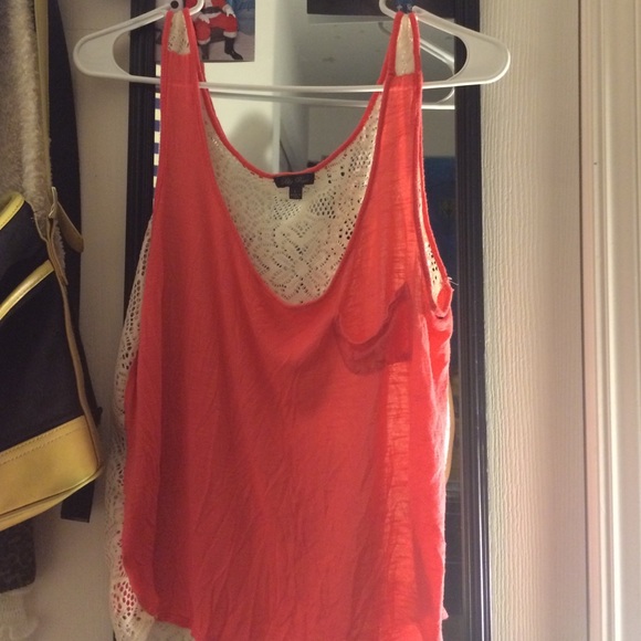 Bright Coral Tank Top w/cute design on back