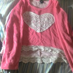 Pink W/ lace crop sweater