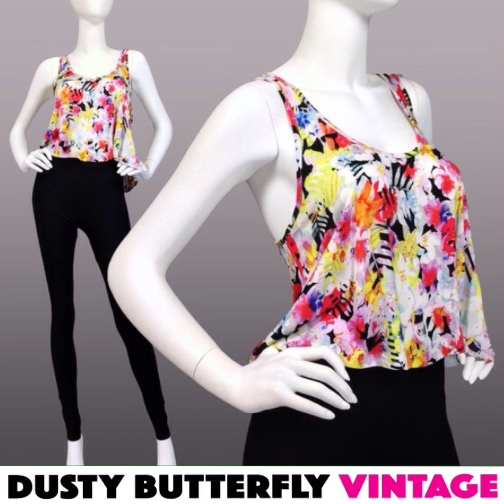 CROPPED TANK TOP Abstract FLORAL PRINT | NEW