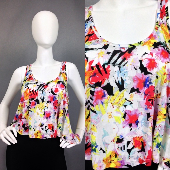 CROPPED TANK TOP Abstract FLORAL PRINT | NEW - Picture 2 of 4