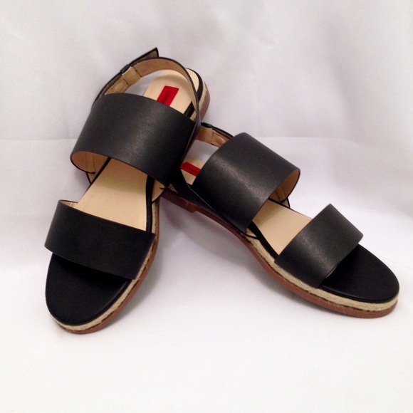 London Rebel Strap Sling Flat Black Sandals