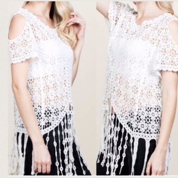 Cold Shoulder Crochet Fringe Top - Picture 3 of 3