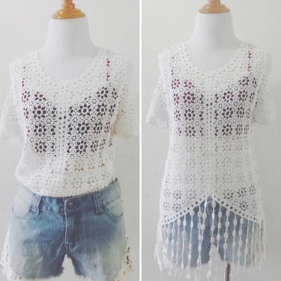 Cold Shoulder Crochet Fringe Top - Picture 2 of 3