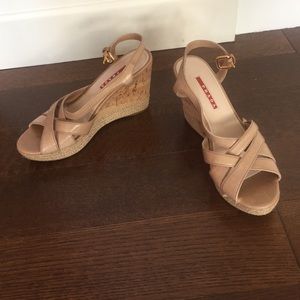 Prada nude wedge sandals