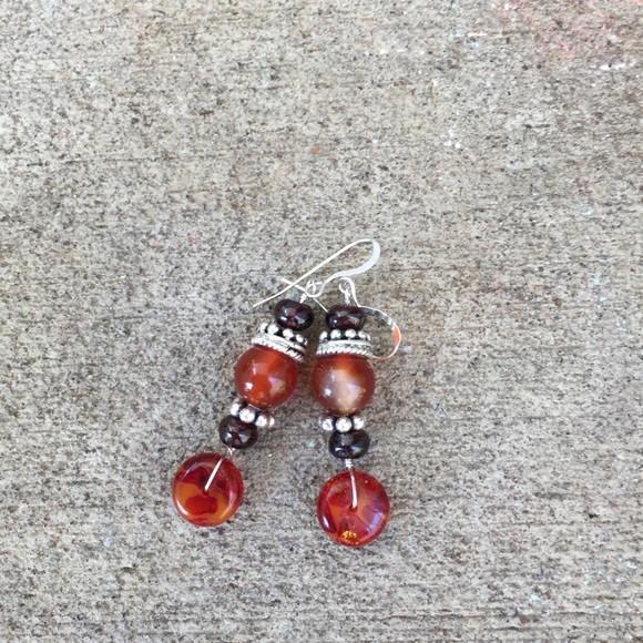 Artisan carnelian and Amber earrings