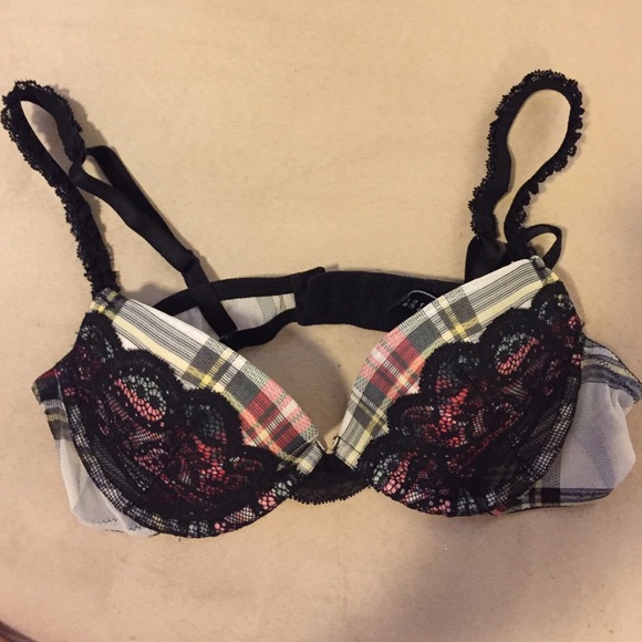 La perla plaid and lace bra