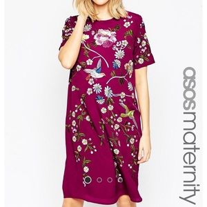 ASOS Maternity Shift Dress With Floral Embroidery