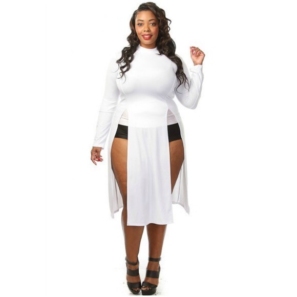 Plus Size Long Sleeve Mock Neck Double Slit Top