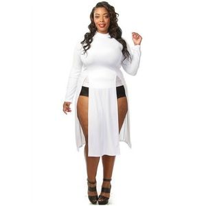 Plus Size Long Sleeve Mock Neck Double Slit Top