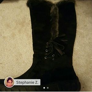 Faux fur/suede black boots