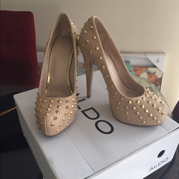 ALDO "Merlot" Gold Studded Pumps