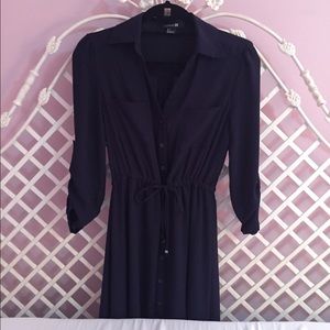 Forever21 Button Down Navy Dress with Tied Waist