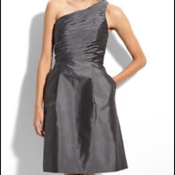 Monique Lhuillier Silver One Shoulder Dress