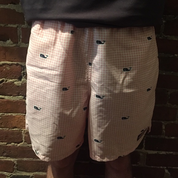 Pink vineyard vines swim trunks
