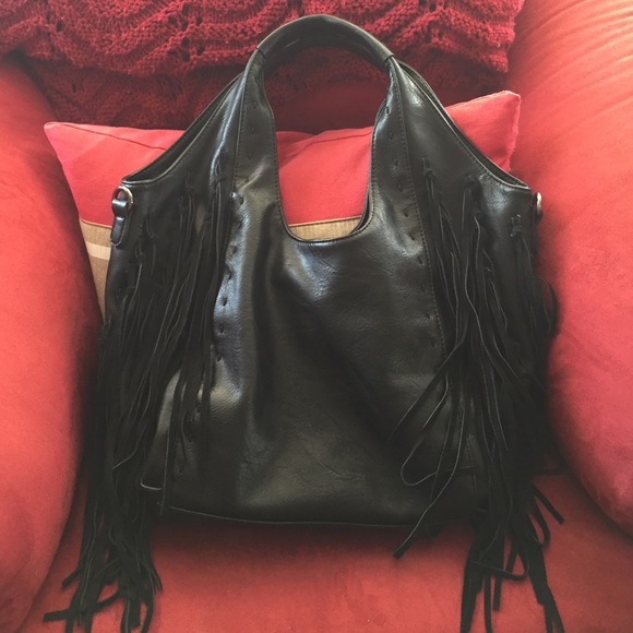 Black fringed bag