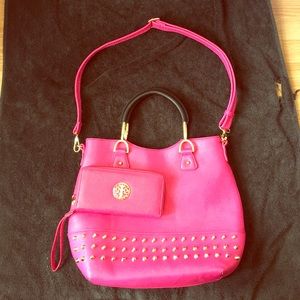 Hot pink studded purse & wallet