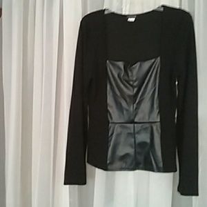 Faux leather long sleeve sweater