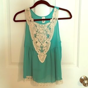 Teal Top with Cream Lace Front