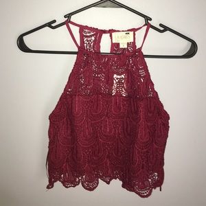 burgundy/maroon lace crop top LA Hearts