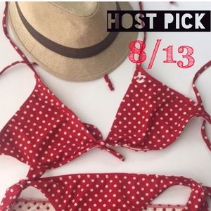 Red and white reversible polka dot bikini set