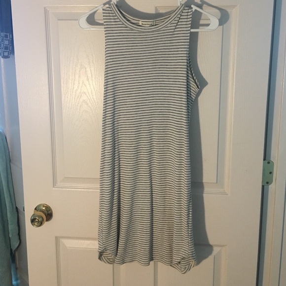 Grey and white striped mini dress