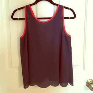 Navy Blue and Orange Rimmed Scallop Top