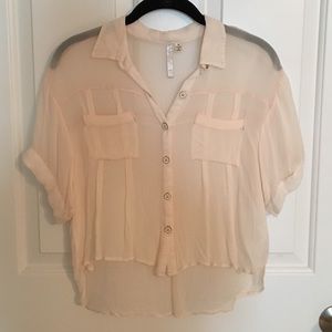 Sheer Cream Button-Down Crop Top