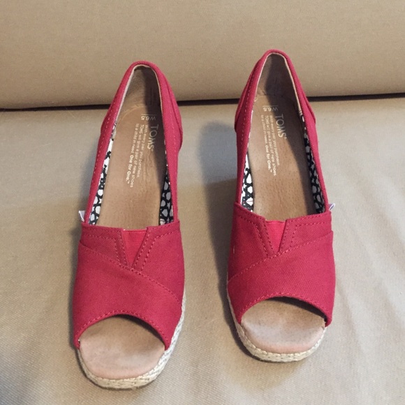 Toms Red Peep Toe Wedges