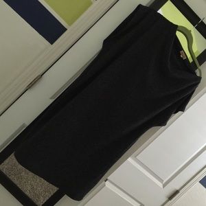 Dark grey sweater off one shoulder dress.