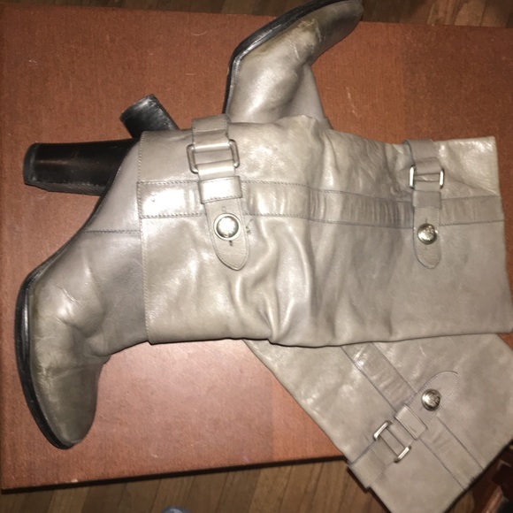 Coach gray knee high heeled boots
