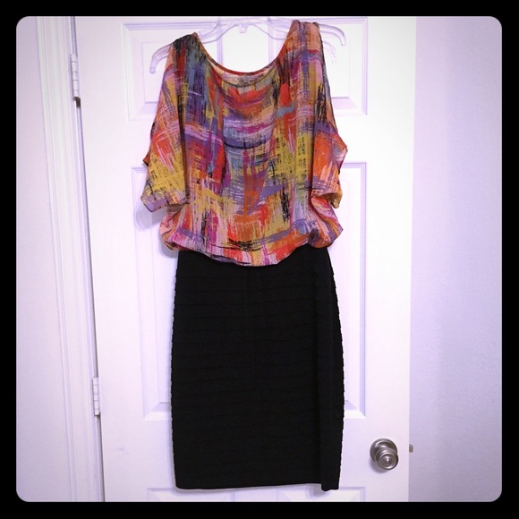 Multicolored open shoulder dress