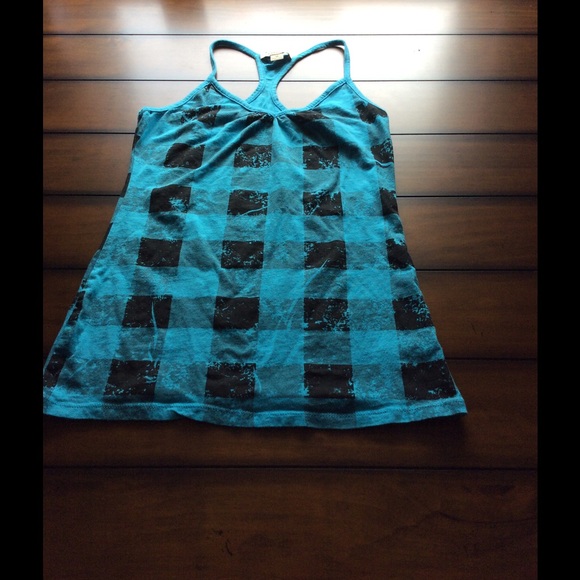 Teal Blue plaid racer back tank