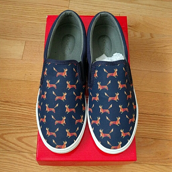 BUCKETFEET Fox Print Slip On Canvas Shoes