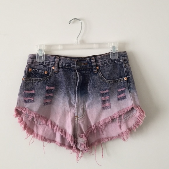 pink ombré distressed shorts