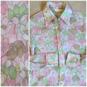 EUC 1970s VINTAGE blouse w tulip pattern