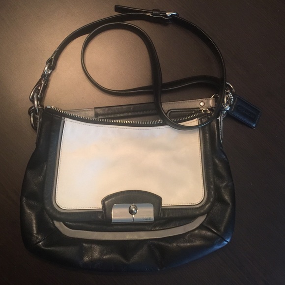 Leather coach purse black, white, gray - Picture 1 of 4